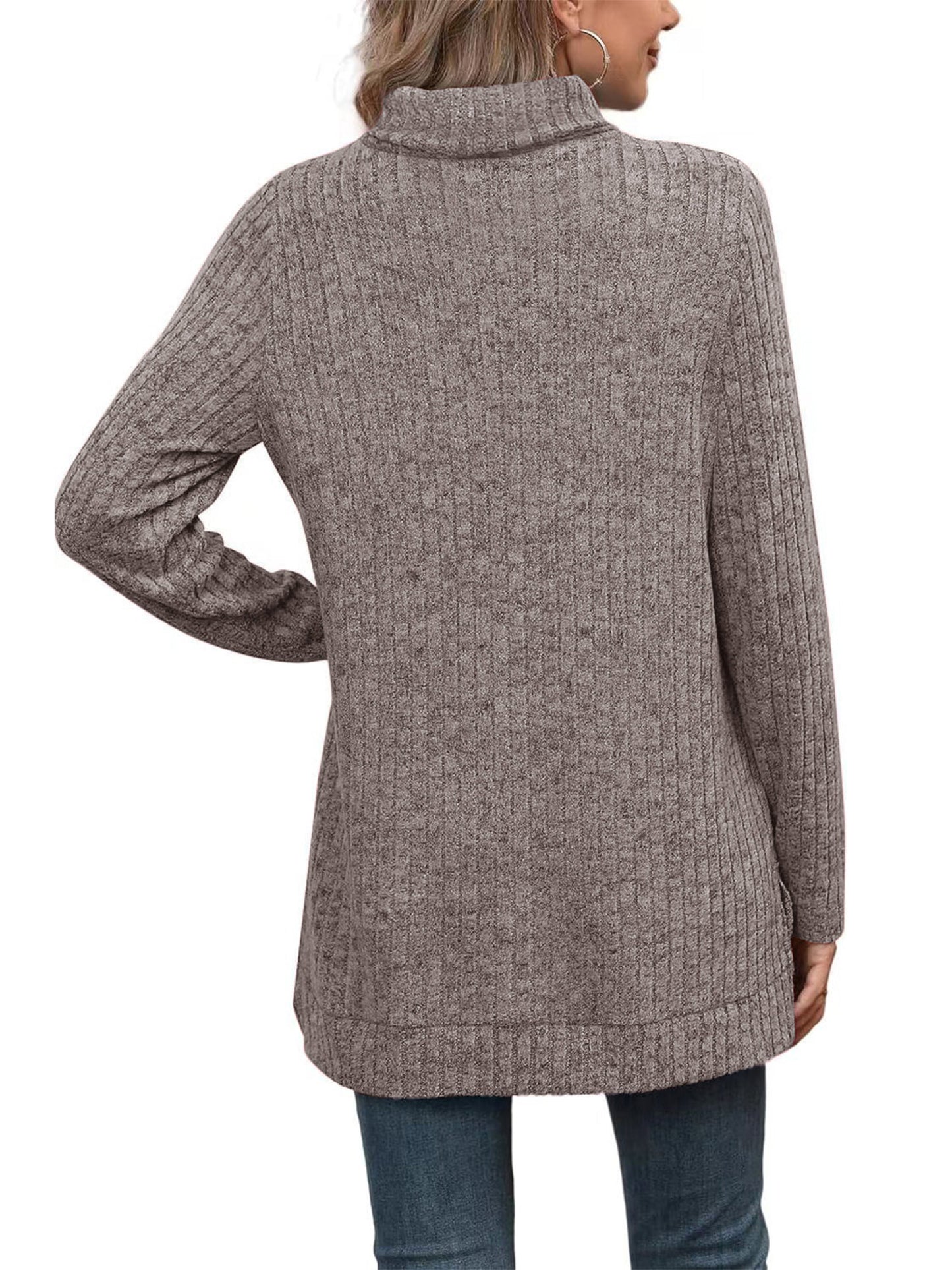 SHIBEVER Womens Sweaters Long Sleeve Fall Casual Tops Turtleneck Lightweight Soft Sweaters Side Split Fashion Pullover Loose Tunic Winter Clothes