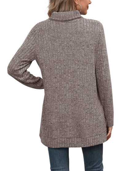 SHIBEVER Womens Sweaters Long Sleeve Fall Casual Tops Turtleneck Lightweight Soft Sweaters Side Split Fashion Pullover Loose Tunic Winter Clothes