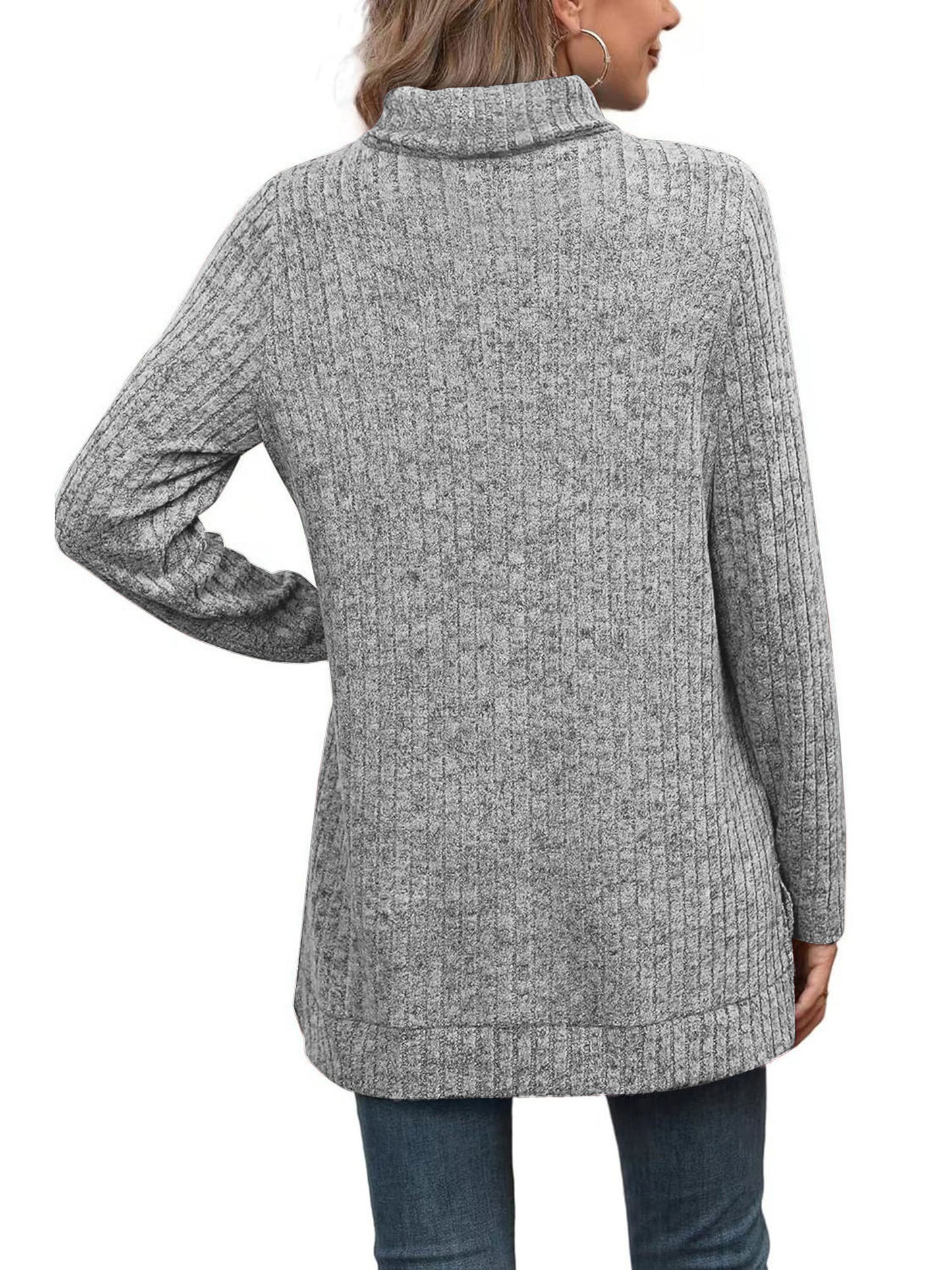 SHIBEVER Womens Sweaters Long Sleeve Fall Casual Tops Turtleneck Lightweight Soft Sweaters Side Split Fashion Pullover Loose Tunic Winter Clothes