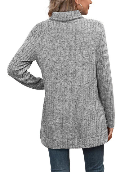 SHIBEVER Womens Sweaters Long Sleeve Fall Casual Tops Turtleneck Lightweight Soft Sweaters Side Split Fashion Pullover Loose Tunic Winter Clothes