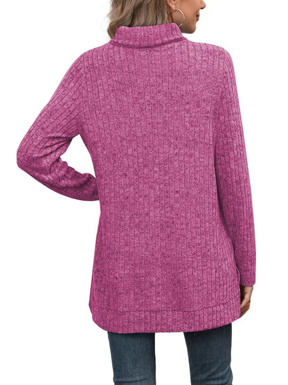 SHIBEVER Womens Sweaters Long Sleeve Fall Casual Tops Turtleneck Lightweight Soft Sweaters Side Split Fashion Pullover Loose Tunic Winter Clothes