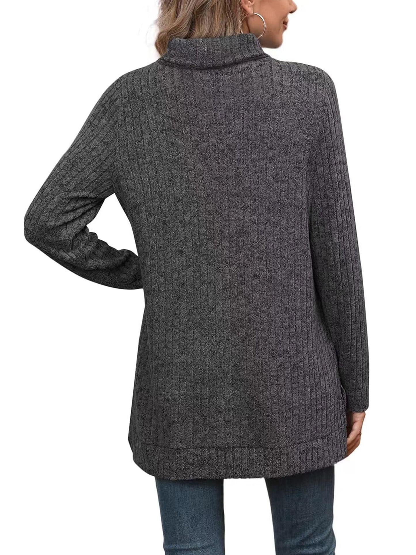 SHIBEVER Womens Sweaters Long Sleeve Fall Casual Tops Turtleneck Lightweight Soft Sweaters Side Split Fashion Pullover Loose Tunic Winter Clothes