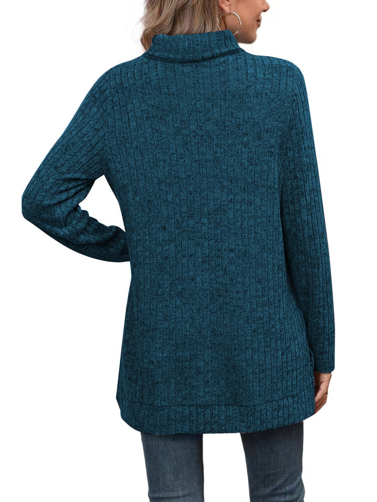 SHIBEVER Womens Sweaters Long Sleeve Fall Casual Tops Turtleneck Lightweight Soft Sweaters Side Split Fashion Pullover Loose Tunic Winter Clothes