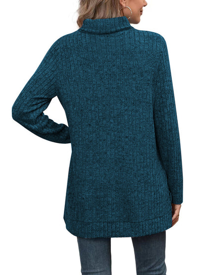 SHIBEVER Womens Sweaters Long Sleeve Fall Casual Tops Turtleneck Lightweight Soft Sweaters Side Split Fashion Pullover Loose Tunic Winter Clothes