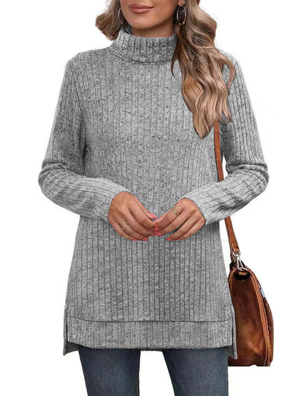 SHIBEVER Womens Sweaters Long Sleeve Fall Casual Tops Turtleneck Lightweight Soft Sweaters Side Split Fashion Pullover Loose Tunic Winter Clothes