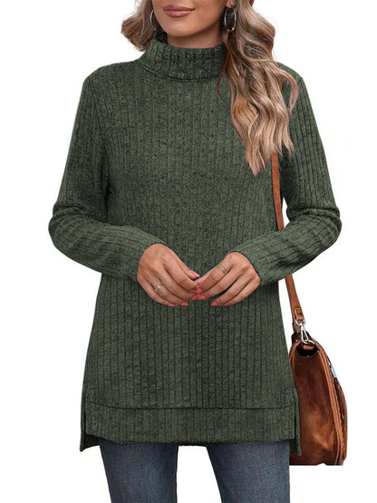 SHIBEVER Womens Sweaters Long Sleeve Fall Casual Tops Turtleneck Lightweight Soft Sweaters Side Split Fashion Pullover Loose Tunic Winter Clothes