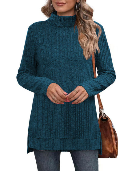 SHIBEVER Womens Sweaters Long Sleeve Fall Casual Tops Turtleneck Lightweight Soft Sweaters Side Split Fashion Pullover Loose Tunic Winter Clothes