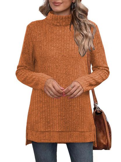 SHIBEVER Womens Sweaters Long Sleeve Fall Casual Tops Turtleneck Lightweight Soft Sweaters Side Split Fashion Pullover Loose Tunic Winter Clothes