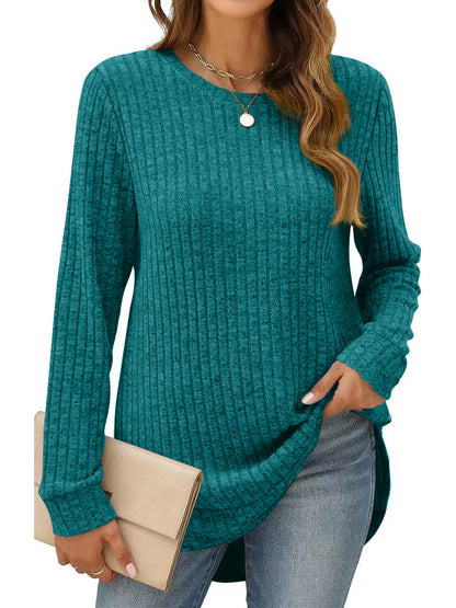 SHIBEVER Long Sleeve Tops for Women Fall Casual Lightweight Soft Sweaters Fashion Side Spilt Winter Pullover Loose Shirts for Women