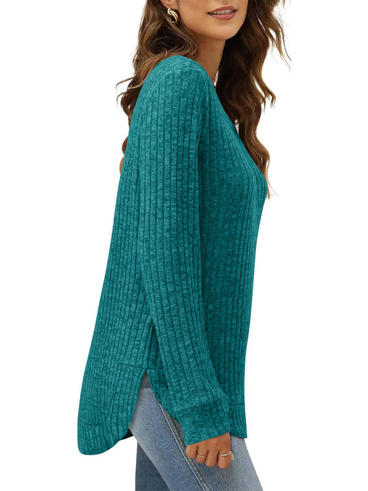 SHIBEVER Long Sleeve Tops for Women Fall Casual Lightweight Soft Sweaters Fashion Side Spilt Winter Pullover Loose Shirts for Women