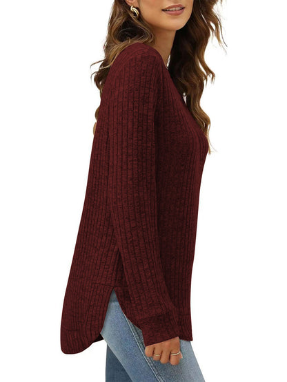 SHIBEVER Long Sleeve Tops for Women Fall Casual Lightweight Soft Sweaters Fashion Side Spilt Winter Pullover Loose Shirts for Women