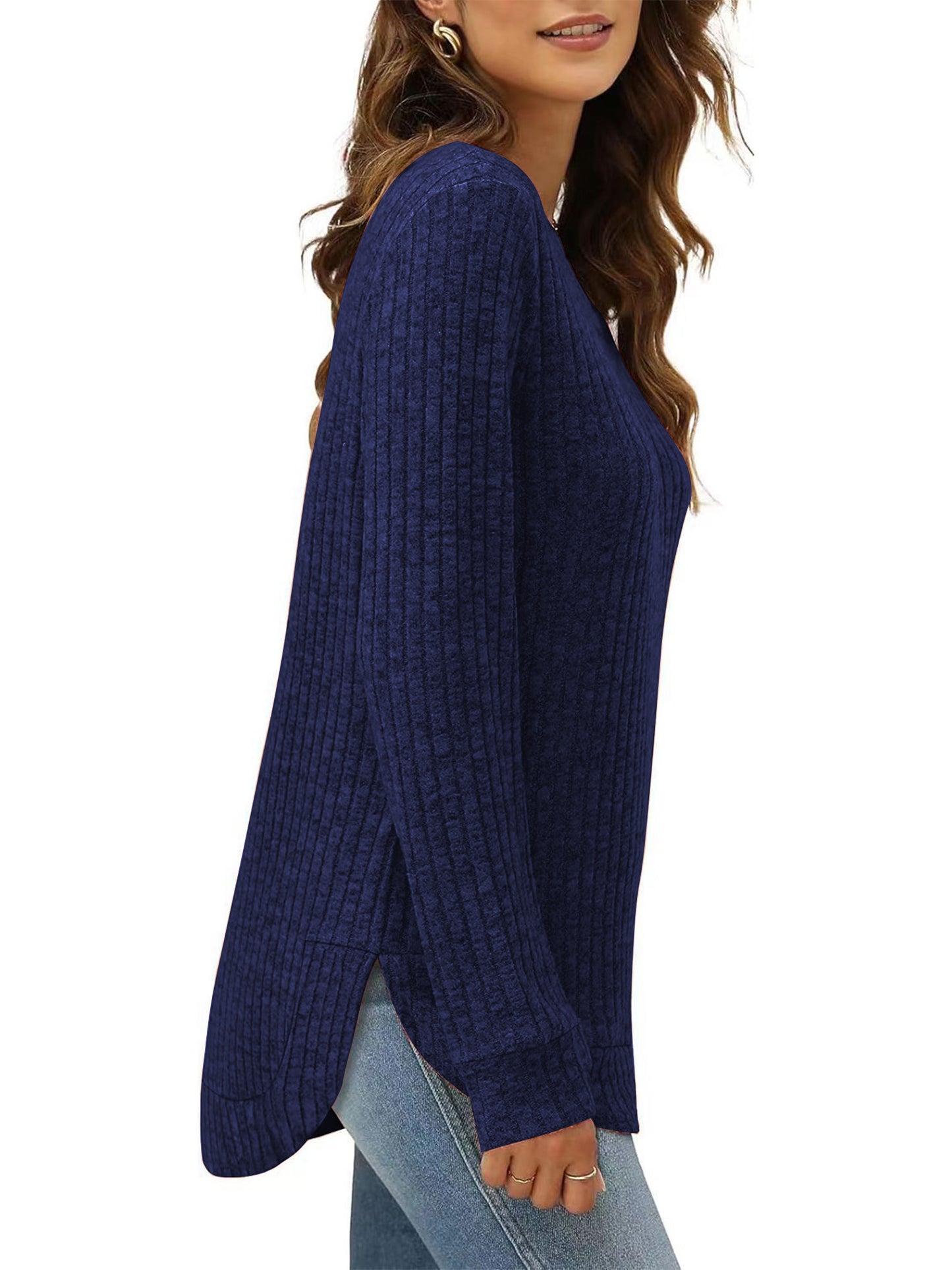 SHIBEVER Long Sleeve Tops for Women Fall Casual Lightweight Soft Sweaters Fashion Side Spilt Winter Pullover Loose Shirts for Women