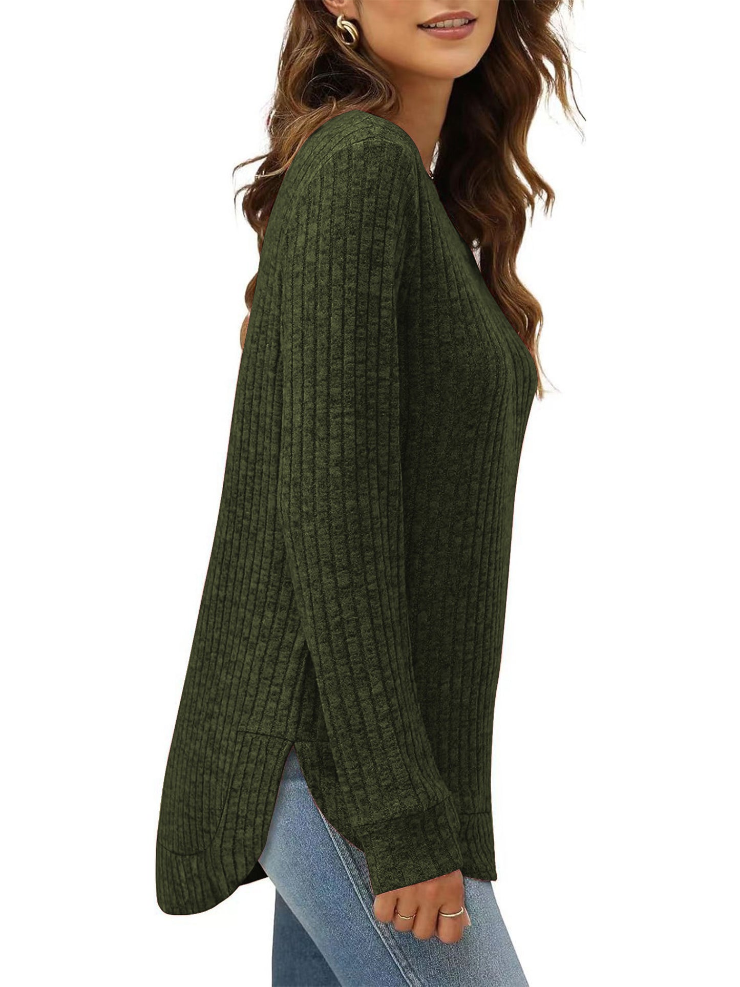 SHIBEVER Long Sleeve Tops for Women Fall Casual Lightweight Soft Sweaters Fashion Side Spilt Winter Pullover Loose Shirts for Women