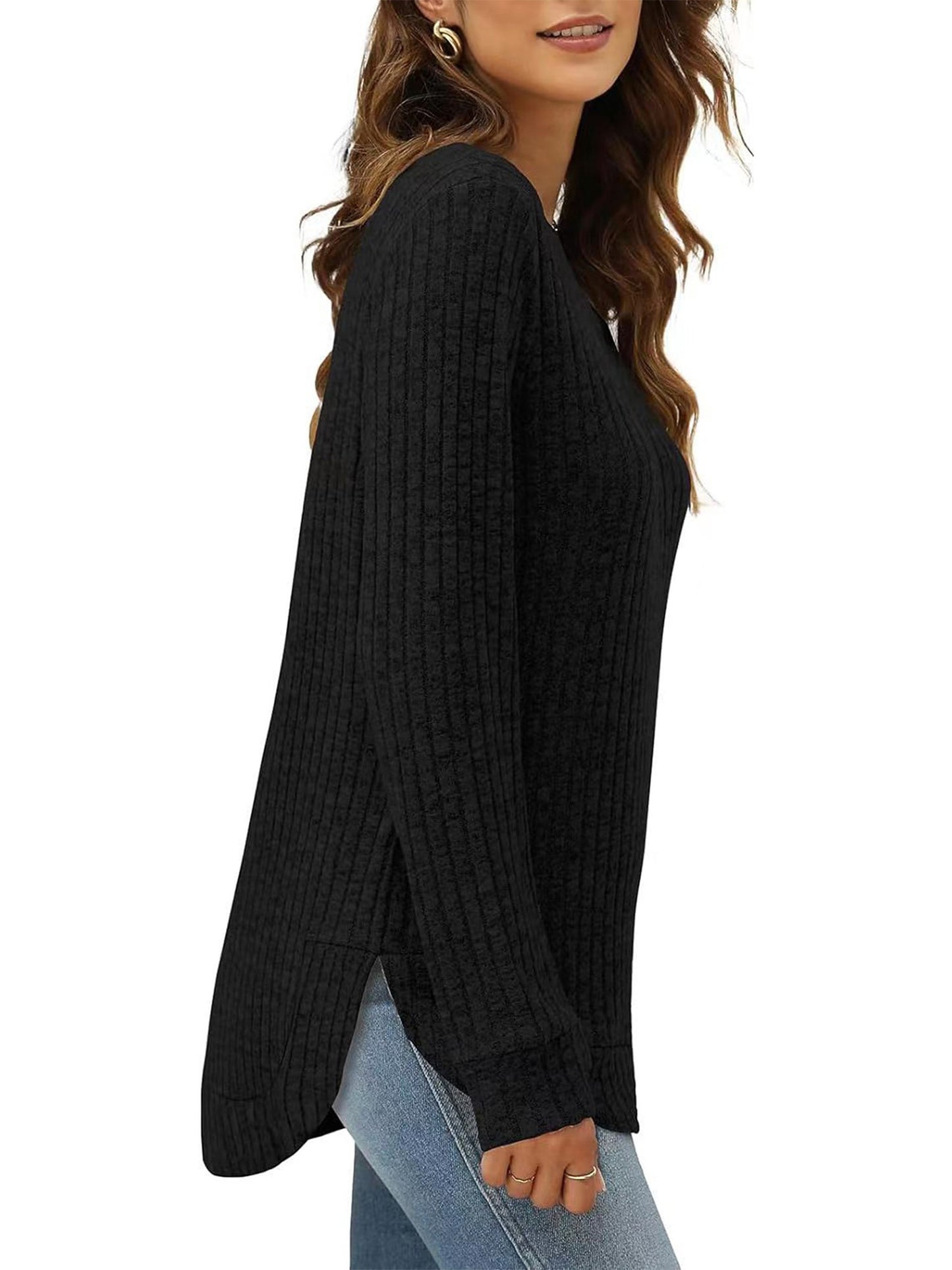 SHIBEVER Long Sleeve Tops for Women Fall Casual Lightweight Soft Sweaters Fashion Side Spilt Winter Pullover Loose Shirts for Women