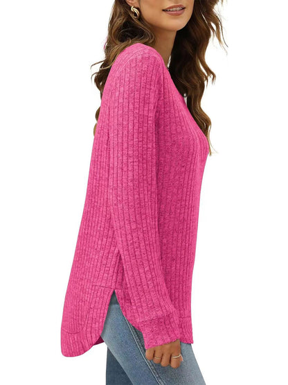 SHIBEVER Long Sleeve Tops for Women Fall Casual Lightweight Soft Sweaters Fashion Side Spilt Winter Pullover Loose Shirts for Women