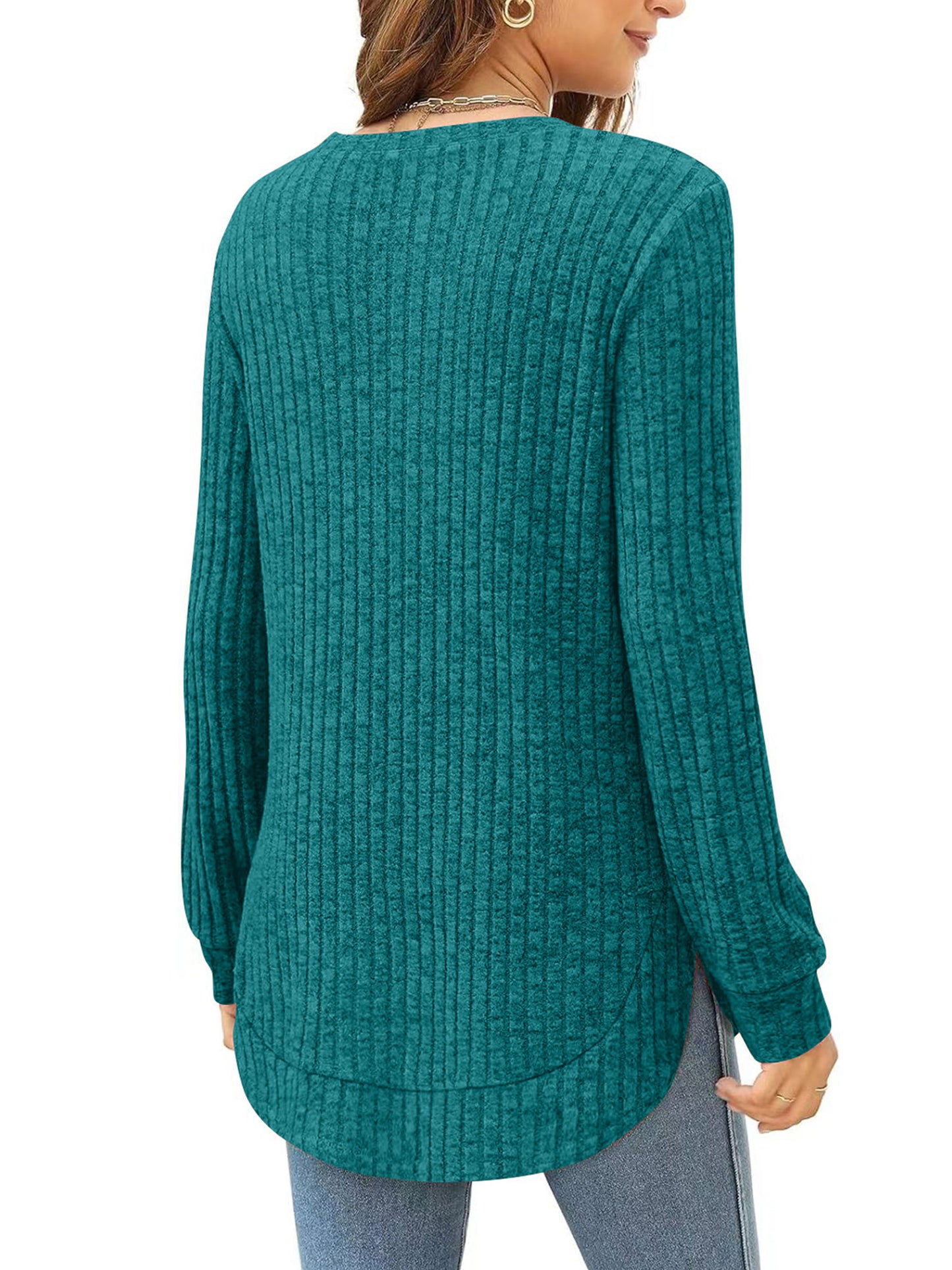 SHIBEVER Long Sleeve Tops for Women Fall Casual Lightweight Soft Sweaters Fashion Side Spilt Winter Pullover Loose Shirts for Women