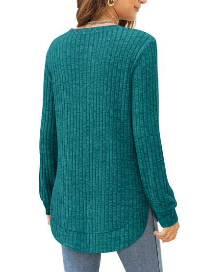 SHIBEVER Long Sleeve Tops for Women Fall Casual Lightweight Soft Sweaters Fashion Side Spilt Winter Pullover Loose Shirts for Women