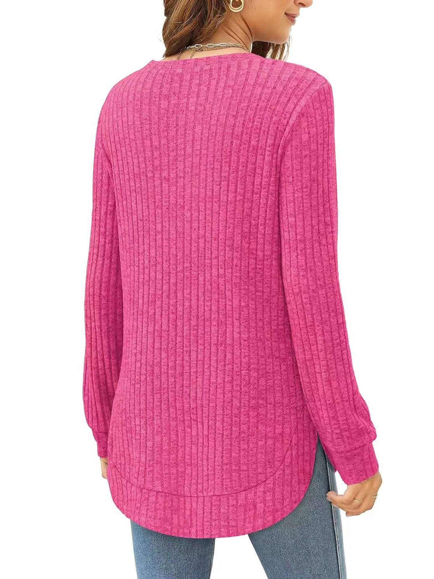 SHIBEVER Long Sleeve Tops for Women Fall Casual Lightweight Soft Sweaters Fashion Side Spilt Winter Pullover Loose Shirts for Women