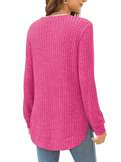 SHIBEVER Long Sleeve Tops for Women Fall Casual Lightweight Soft Sweaters Fashion Side Spilt Winter Pullover Loose Shirts for Women