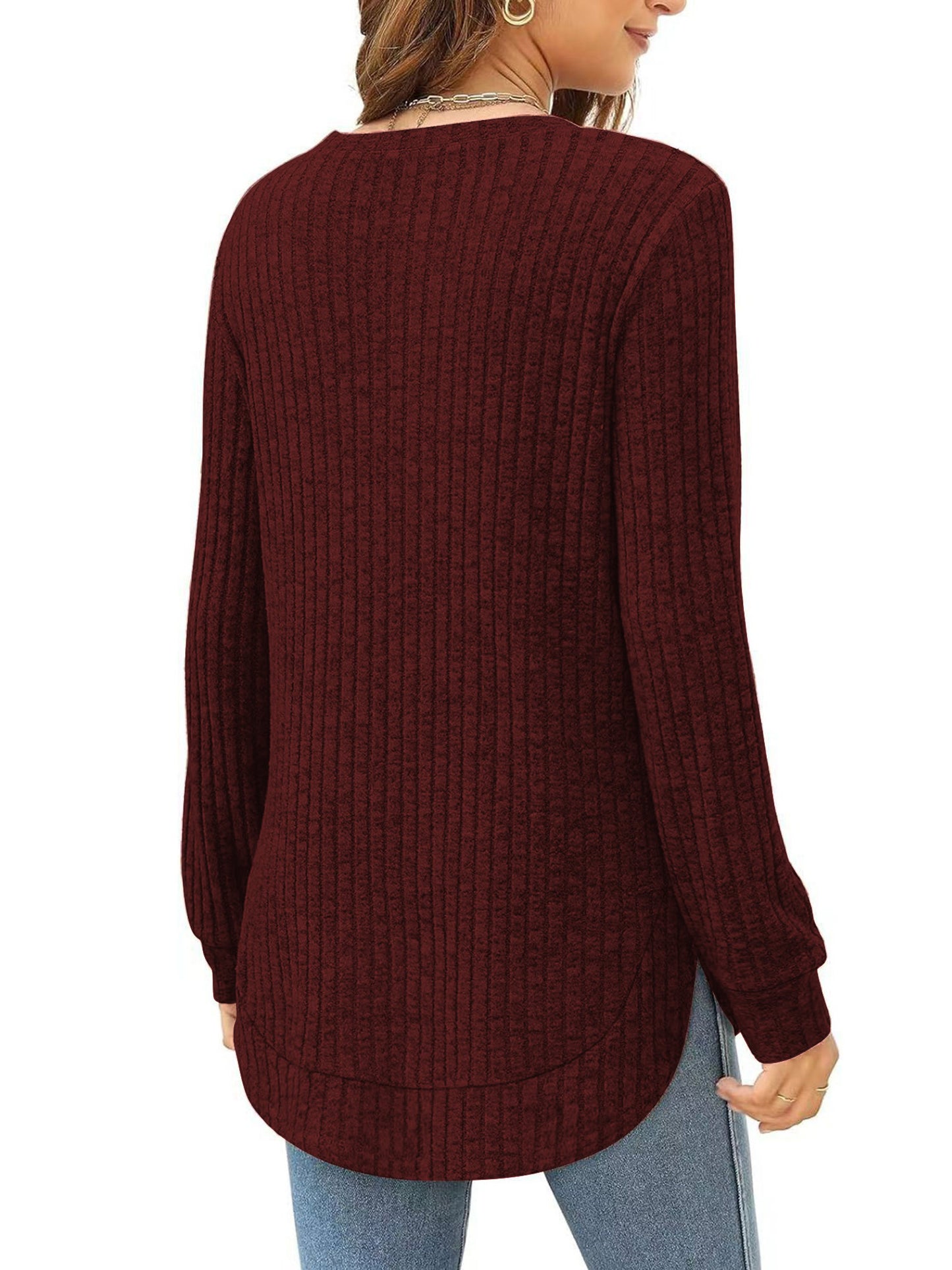 SHIBEVER Long Sleeve Tops for Women Fall Casual Lightweight Soft Sweaters Fashion Side Spilt Winter Pullover Loose Shirts for Women