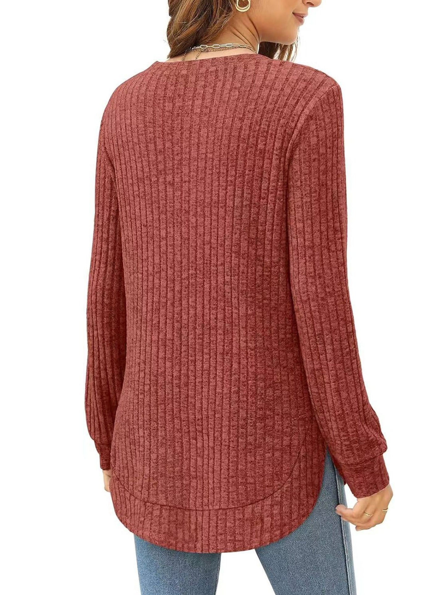 SHIBEVER Long Sleeve Tops for Women Fall Casual Lightweight Soft Sweaters Fashion Side Spilt Winter Pullover Loose Shirts for Women