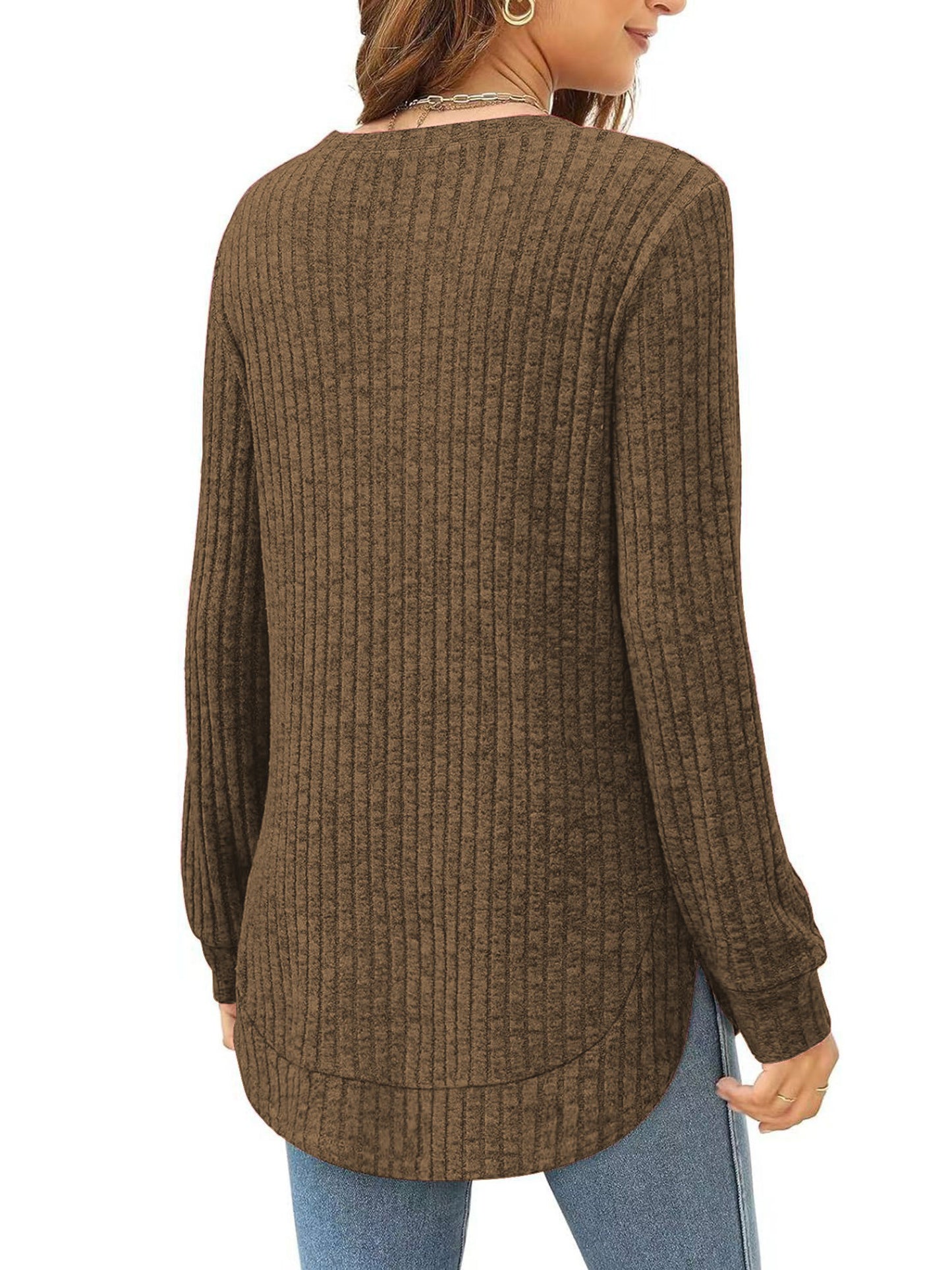 SHIBEVER Long Sleeve Tops for Women Fall Casual Lightweight Soft Sweaters Fashion Side Spilt Winter Pullover Loose Shirts for Women