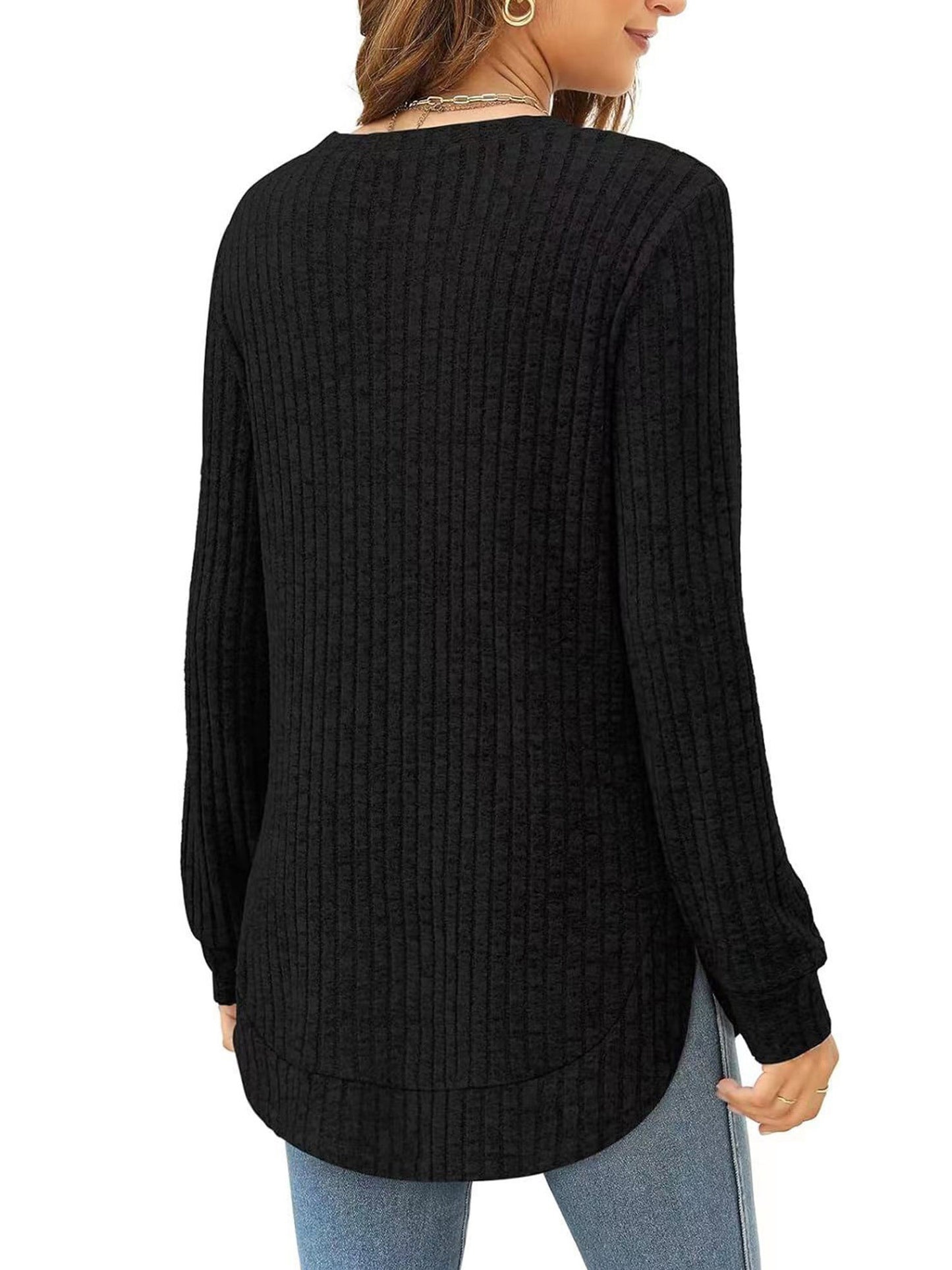 SHIBEVER Long Sleeve Tops for Women Fall Casual Lightweight Soft Sweaters Fashion Side Spilt Winter Pullover Loose Shirts for Women