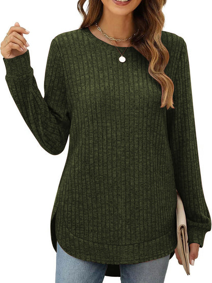 SHIBEVER Long Sleeve Tops for Women Fall Casual Lightweight Soft Sweaters Fashion Side Spilt Winter Pullover Loose Shirts for Women