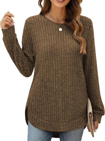 SHIBEVER Long Sleeve Tops for Women Fall Casual Lightweight Soft Sweaters Fashion Side Spilt Winter Pullover Loose Shirts for Women