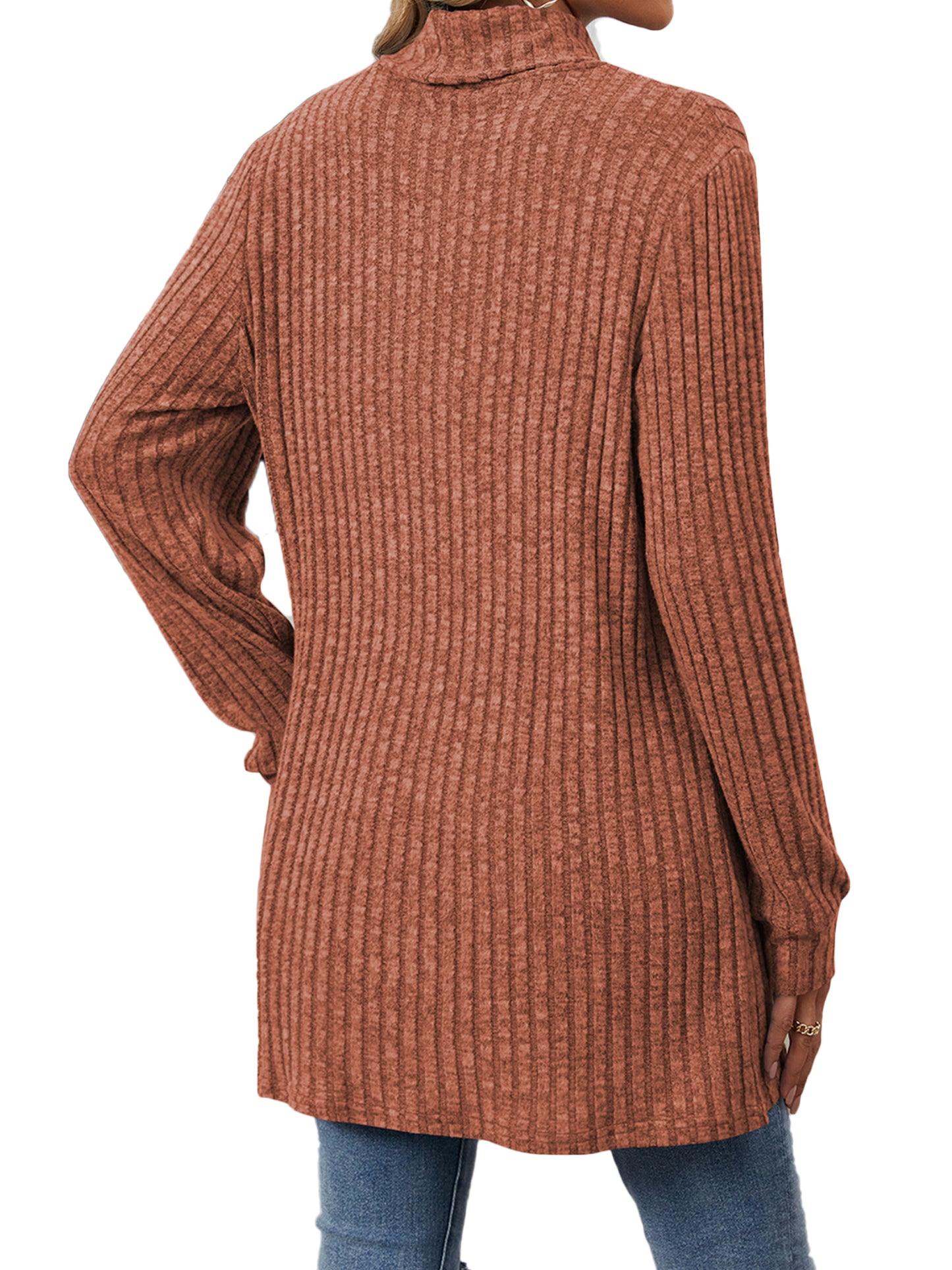 TEMOFON Long Sleeve Tops for Women Casual Turtleneck Soft Sweaters Fall Loose Knit Tunic Tops Fall Pullover Winter Clothes with Pocket