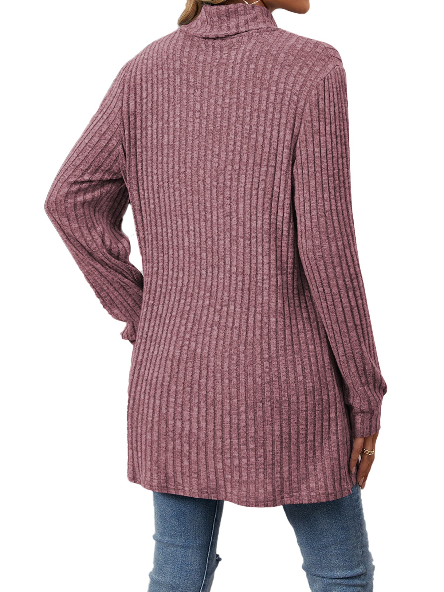 TEMOFON Long Sleeve Tops for Women Casual Turtleneck Soft Sweaters Fall Loose Knit Tunic Tops Fall Pullover Winter Clothes with Pocket