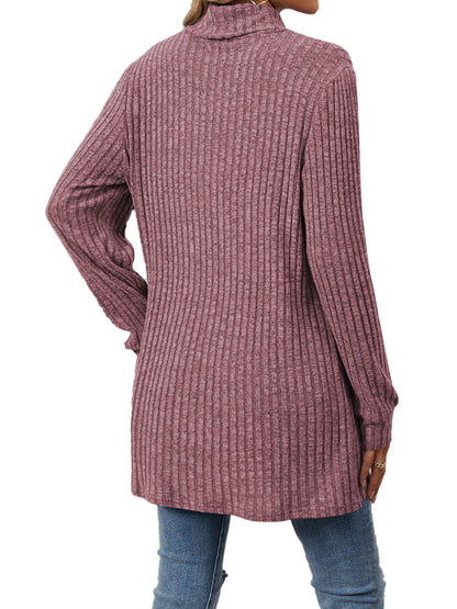 TEMOFON Long Sleeve Tops for Women Casual Turtleneck Soft Sweaters Fall Loose Knit Tunic Tops Fall Pullover Winter Clothes with Pocket