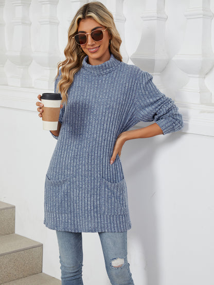 TEMOFON Long Sleeve Tops for Women Casual Turtleneck Soft Sweaters Fall Loose Knit Tunic Tops Fall Pullover Winter Clothes with Pocket