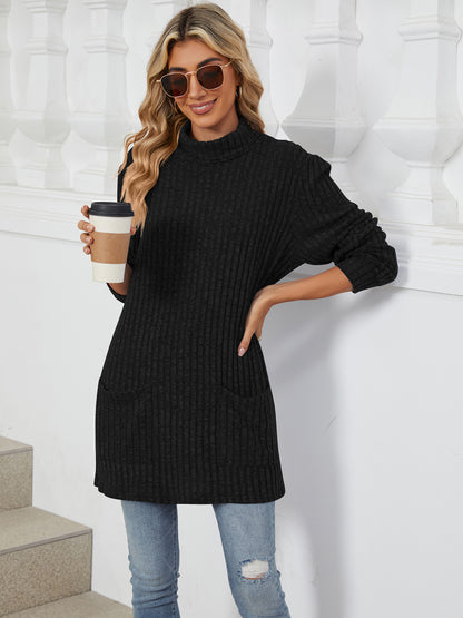 TEMOFON Long Sleeve Tops for Women Casual Turtleneck Soft Sweaters Fall Loose Knit Tunic Tops Fall Pullover Winter Clothes with Pocket