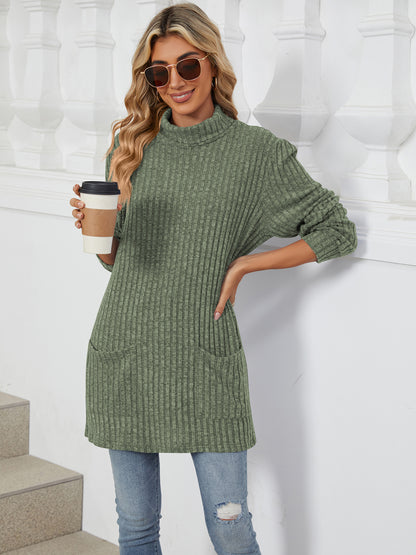 TEMOFON Long Sleeve Tops for Women Casual Turtleneck Soft Sweaters Fall Loose Knit Tunic Tops Fall Pullover Winter Clothes with Pocket