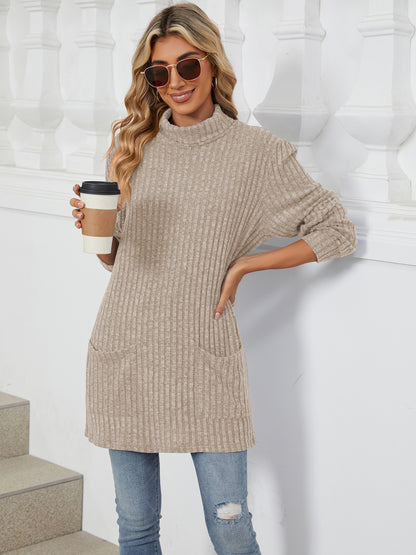 TEMOFON Long Sleeve Tops for Women Casual Turtleneck Soft Sweaters Fall Loose Knit Tunic Tops Fall Pullover Winter Clothes with Pocket