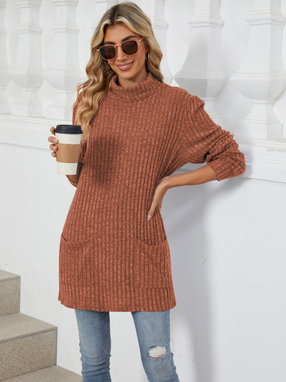 TEMOFON Long Sleeve Tops for Women Casual Turtleneck Soft Sweaters Fall Loose Knit Tunic Tops Fall Pullover Winter Clothes with Pocket