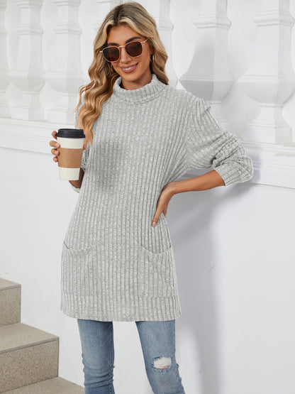TEMOFON Long Sleeve Tops for Women Casual Turtleneck Soft Sweaters Fall Loose Knit Tunic Tops Fall Pullover Winter Clothes with Pocket