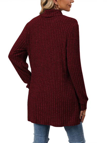 TEMOFON Long Sleeve Tops for Women Casual Turtleneck Soft Sweaters Fall Loose Knit Tunic Tops Fall Pullover Winter Clothes with Pocket