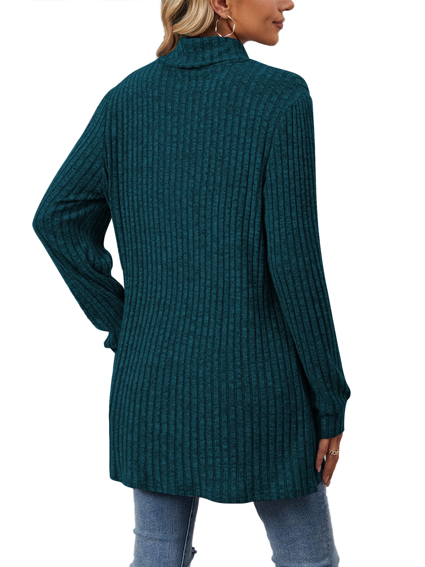 TEMOFON Long Sleeve Tops for Women Casual Turtleneck Soft Sweaters Fall Loose Knit Tunic Tops Fall Pullover Winter Clothes with Pocket