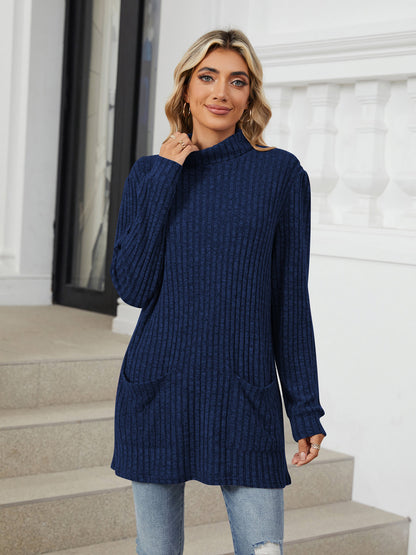 TEMOFON Long Sleeve Tops for Women Casual Turtleneck Soft Sweaters Fall Loose Knit Tunic Tops Fall Pullover Winter Clothes with Pocket