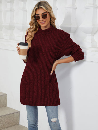 TEMOFON Long Sleeve Tops for Women Casual Turtleneck Soft Sweaters Fall Loose Knit Tunic Tops Fall Pullover Winter Clothes with Pocket