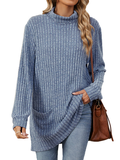 TEMOFON Long Sleeve Tops for Women Casual Turtleneck Soft Sweaters Fall Loose Knit Tunic Tops Fall Pullover Winter Clothes with Pocket