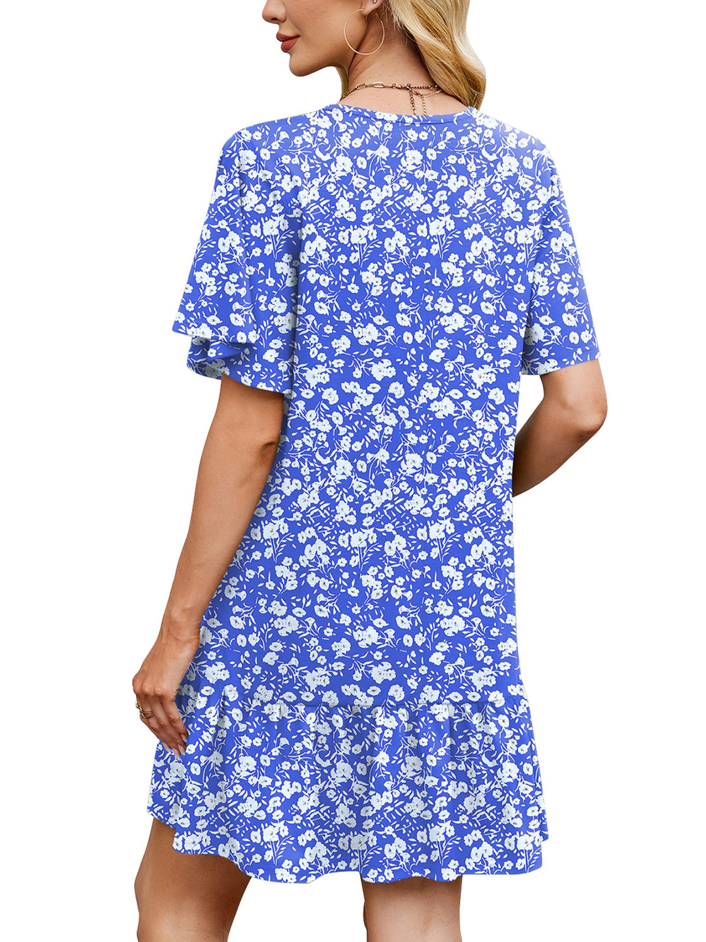 SHIBEVER Women Summer Dresses Casual Ruffle Hem Smock Mini Dress Comfy Short Sleeve Loose Fit Solid Color Shirt Dress