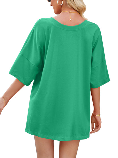 TEMOFON 2 Piece Sets for Women Summer Loungewear Outfits Oversized V Neck T Shirts Tops Biker Shorts Set Lounge Pajamas Tracksuit