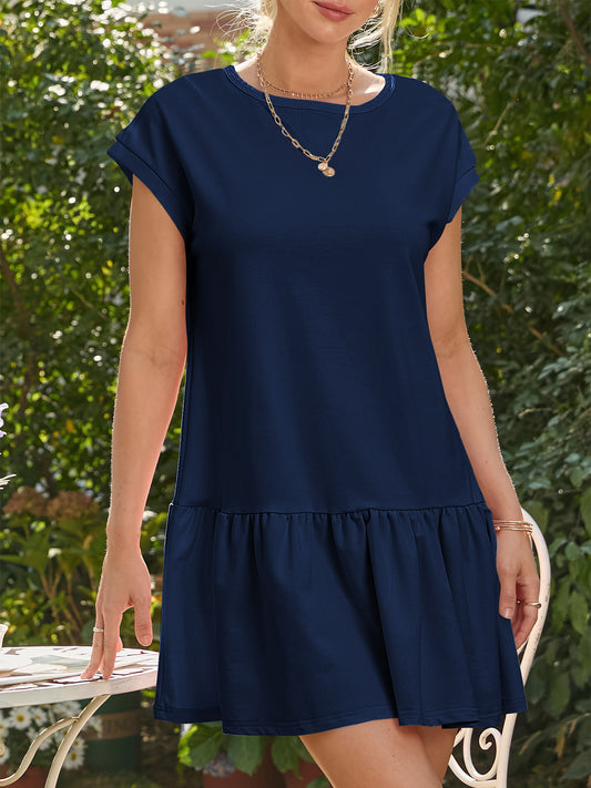 SHIBEVER Womens Summer Dress Casual Ruffle Hem Babydoll T Shirt Dresses for Women Comfy Cap Sleeve Loose Mini Dresses