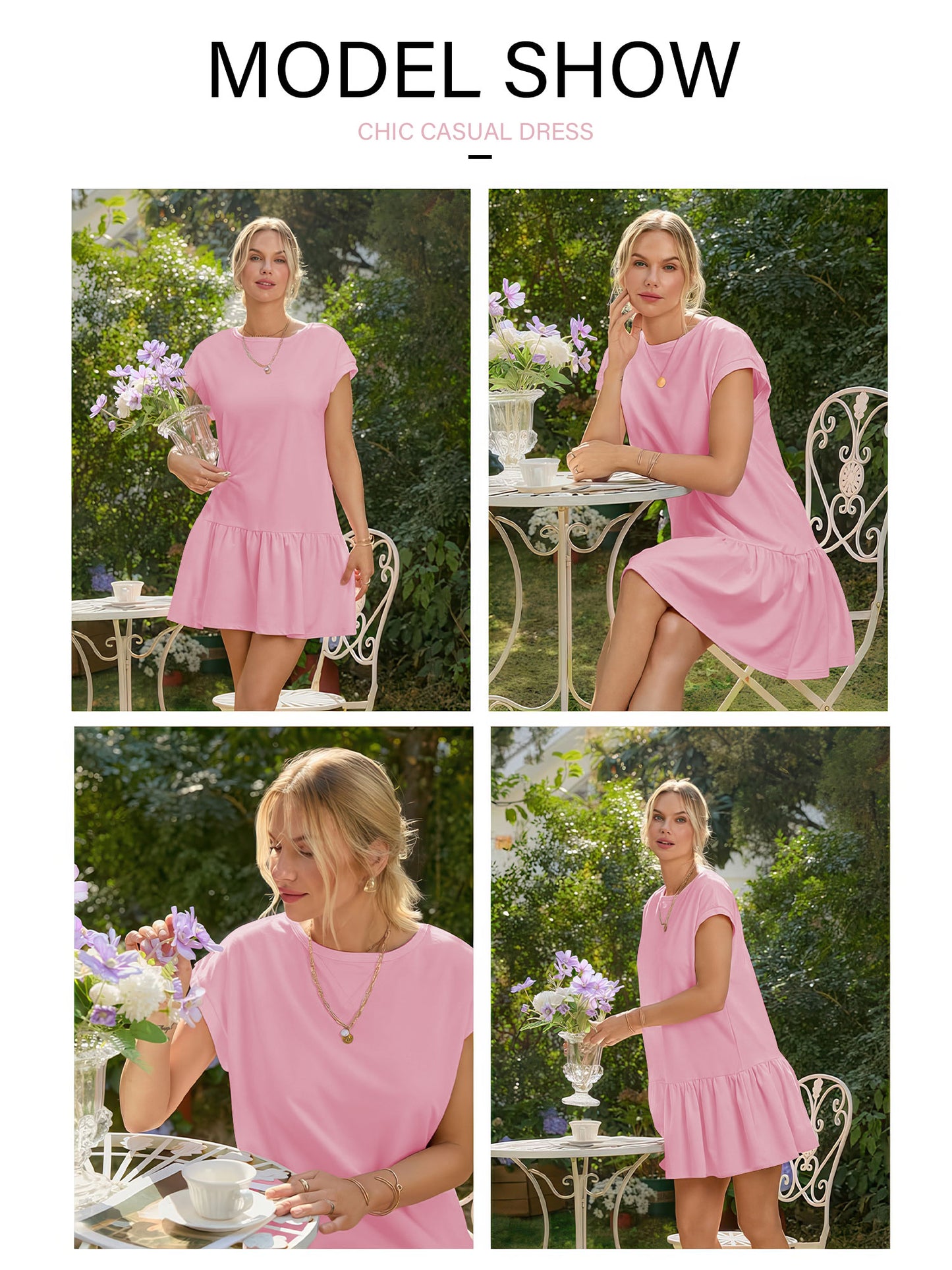 SHIBEVER Womens Summer Dress Casual Ruffle Hem Babydoll T Shirt Dresses for Women Comfy Cap Sleeve Loose Mini Dresses