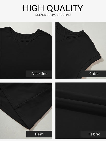 SHIBEVER Womens Summer Dress Casual Ruffle Hem Babydoll T Shirt Dresses for Women Comfy Cap Sleeve Loose Mini Dresses