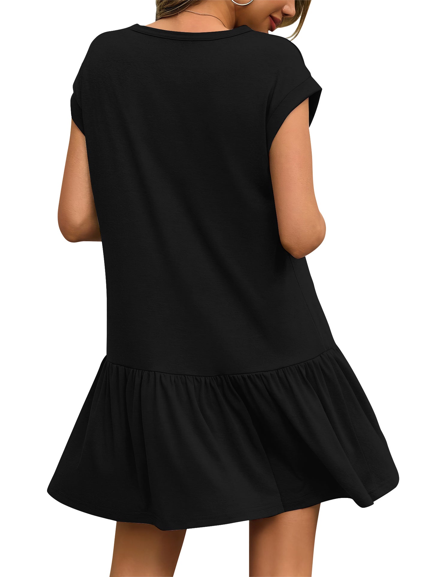 SHIBEVER Womens Summer Dress Casual Ruffle Hem Babydoll T Shirt Dresses for Women Comfy Cap Sleeve Loose Mini Dresses