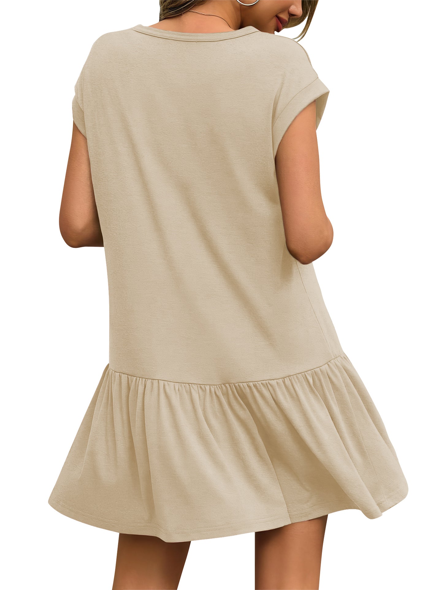 SHIBEVER Womens Summer Dress Casual Ruffle Hem Babydoll T Shirt Dresses for Women Comfy Cap Sleeve Loose Mini Dresses